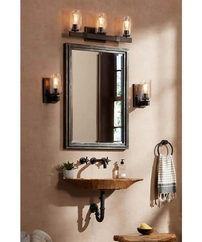 Franklin Iron Works Poetry 9" High Seeded Glass Wall Sconces Set of 2 Franklin Iron Works