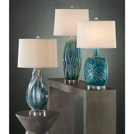 Possini Euro Teresa 31" Coastal Teal Blue Drip Ceramic Table Lamp Possini Euro Design