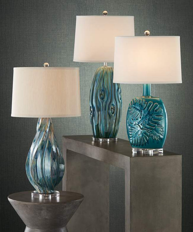 Possini Euro Teresa 31" Coastal Teal Blue Drip Ceramic Table Lamp Possini Euro Design