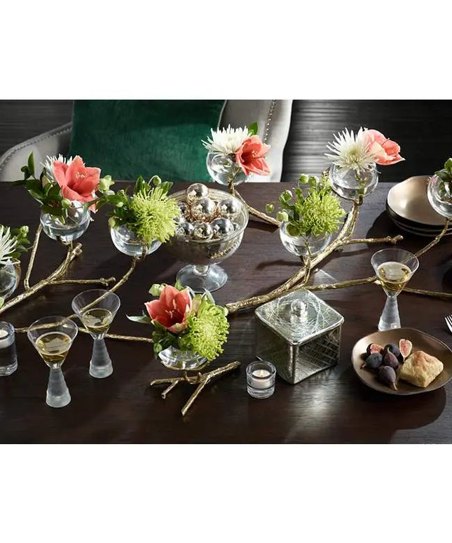 Twig 8" Wide Cast Brass and Clear Glass Bud Vase Global Views