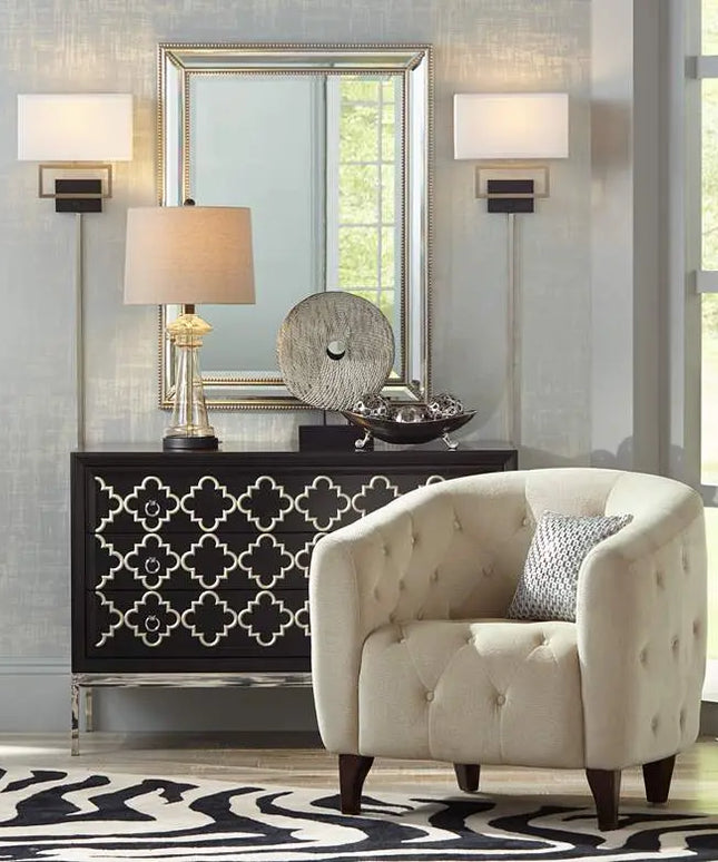 Possini Euro Trixie Brushed Nickel Rectangle Plug-In Wall Lamps Set of 2 Possini Euro Design