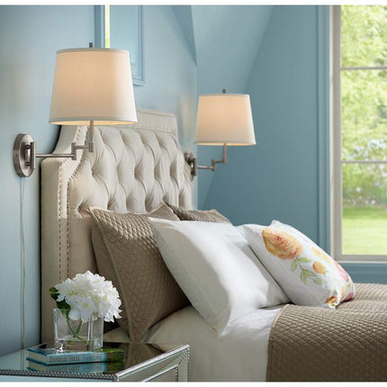 360 Lighting Oray Brushed Nickel Swing Arm Plug-In Wall Lamps Set of 2