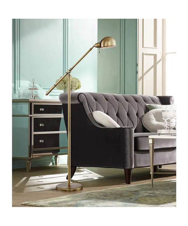 360 Lighting Dawson Antique Brass Adjustable Boom Arm Pharmacy Floor Lamp 360 Lightning