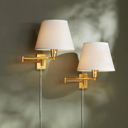 360 Lighting Valentine Warm Gold Swing Arm Plug-In Wall Lamps Set of 2 360 Lighting