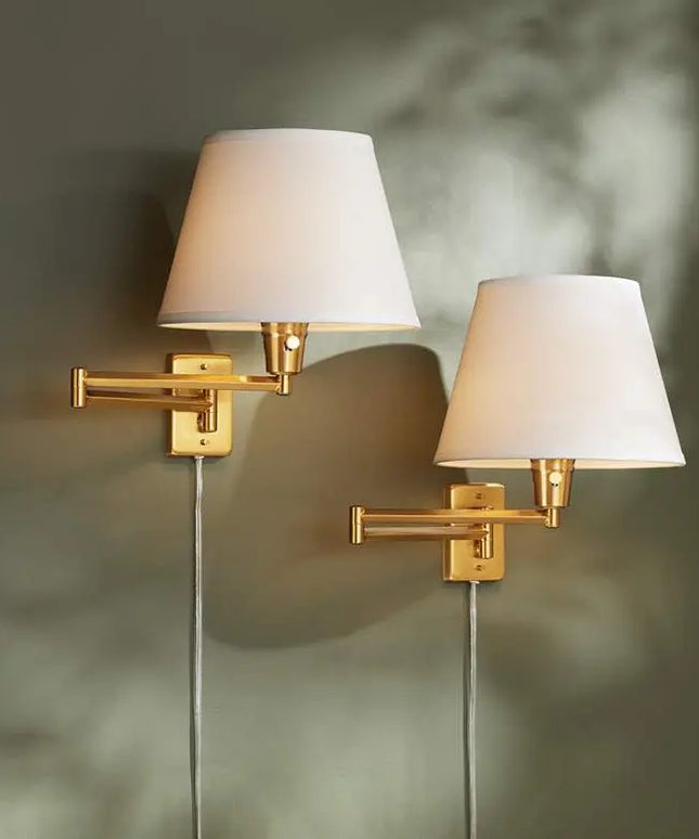 360 Lighting Valentine Warm Gold Swing Arm Plug-In Wall Lamps Set of 2 360 Lighting