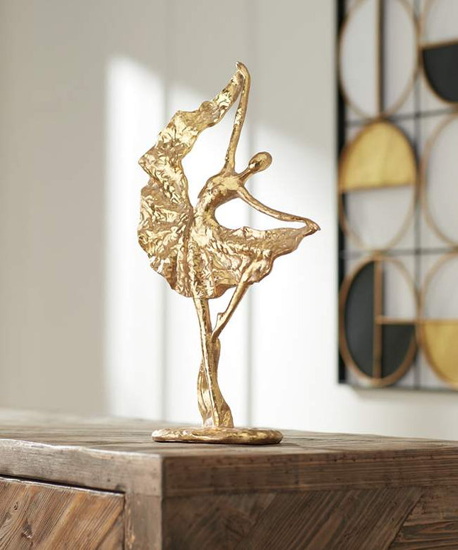 Dancer with Skirt 17 1/2" High Shiny Gold Statue