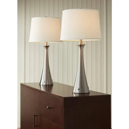 360 Lighting Karl Brushed Nickel USB Lamps Set of 2 with Full Range Dimmers 360 Lightning