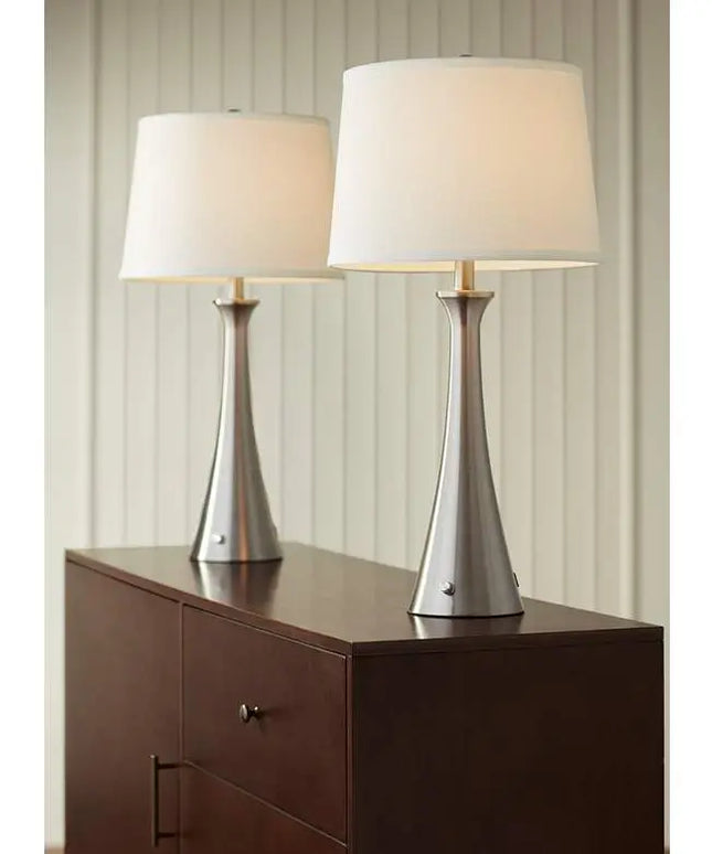 360 Lighting Karl Brushed Nickel USB Lamps Set of 2 with Full Range Dimmers 360 Lightning