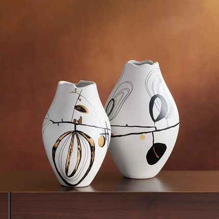 Tribeca Matte White 2-Piece Decorative Graphic Vase Set Dahlia Studios