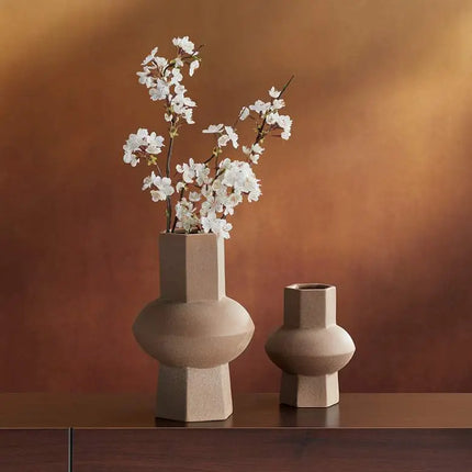 Dahlia Studios Emery 7 3/4" High Brown Modern Ceramic Hexagonal Vase Dahlia Studios