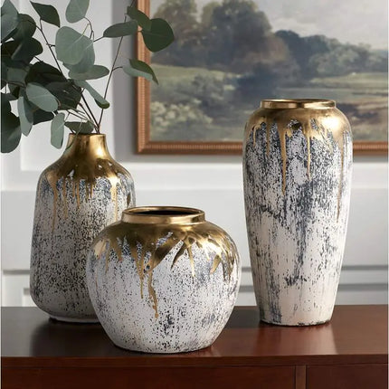Brisbane 11 1/2" High Matte Gold and Gray Decorative Vase Franklin Iron Works