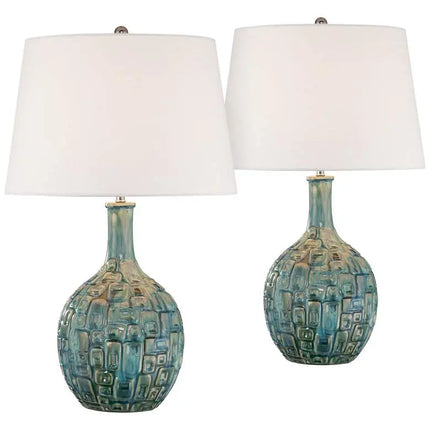360 Lighting 26" Mid-Century Teal Ceramic Gourd Table Lamps Set of 2 360 Lightning