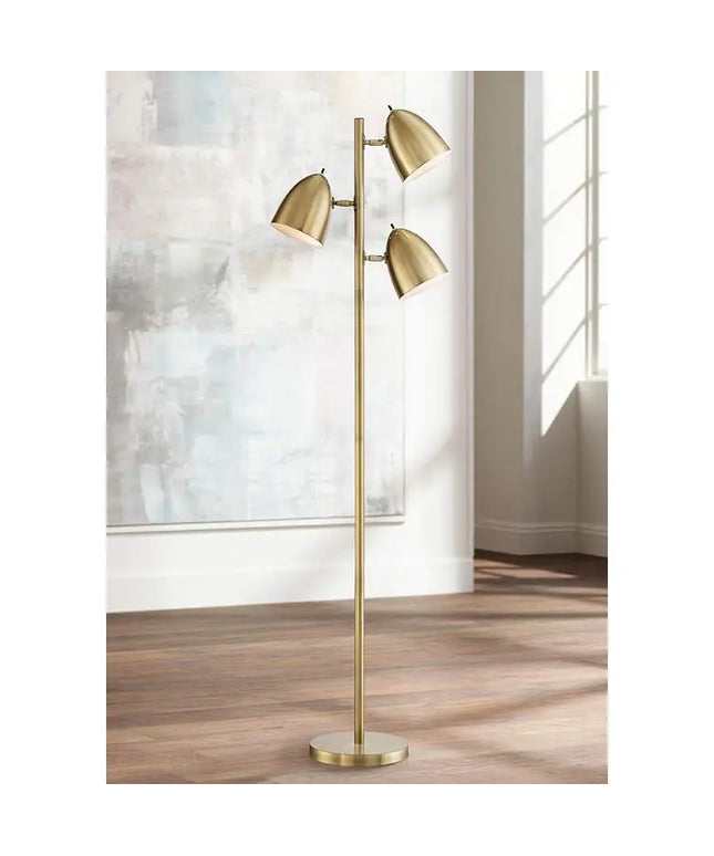 360 Lighting Aaron 64" Aged Brass Adjustable 3-Light Modern Floor Lamp 360 Lightning