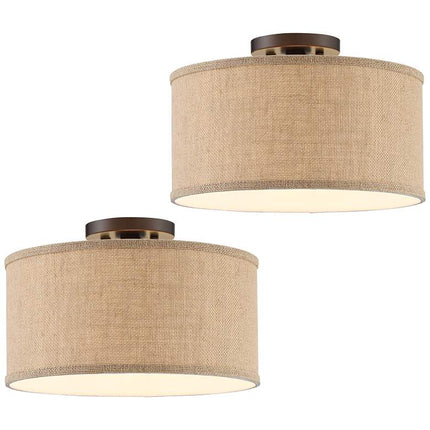 360 Lighting Adams Burlap Drum Shade Ceiling Lights Set of 2 360 Lightning