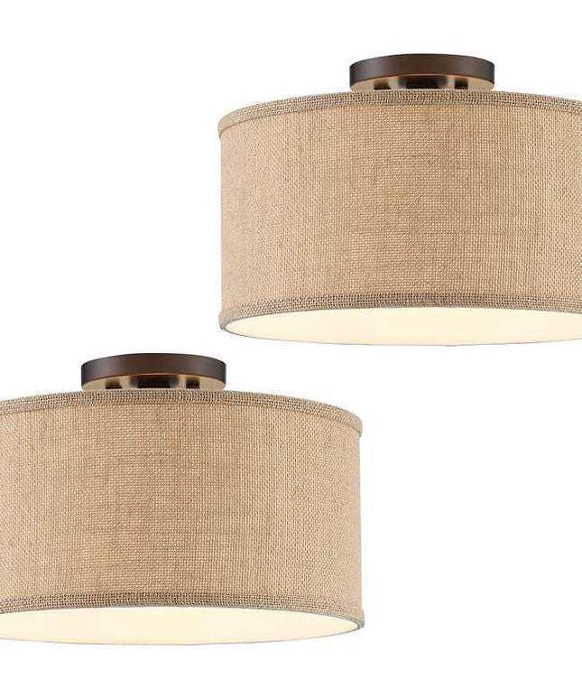 360 Lighting Adams Burlap Drum Shade Ceiling Lights Set of 2 360 Lightning