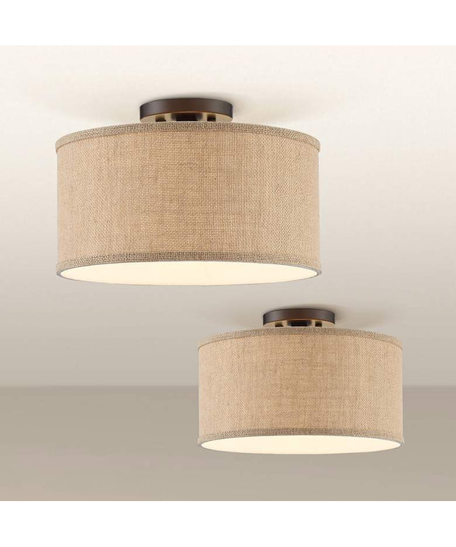 360 Lighting Adams Burlap Drum Shade Ceiling Lights Set of 2 360 Lightning