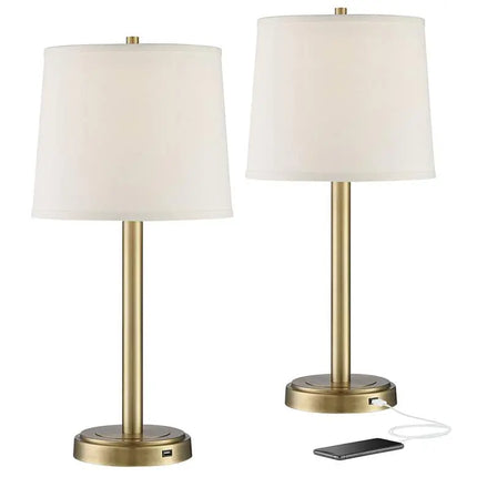 360 Lighting Camile 25" Brass Finish Metal USB Table Lamps Set of 2 360 Lightning