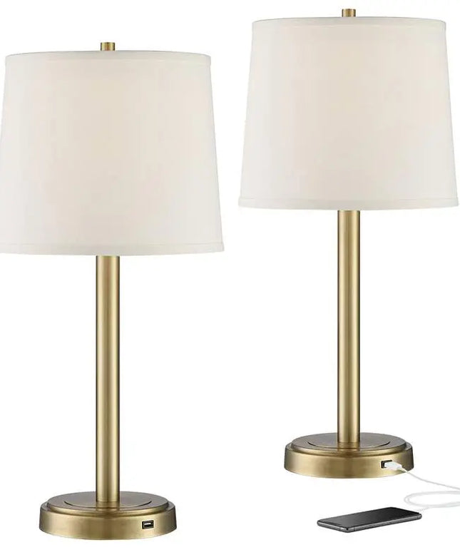 360 Lighting Camile 25" Brass Finish Metal USB Table Lamps Set of 2 360 Lightning