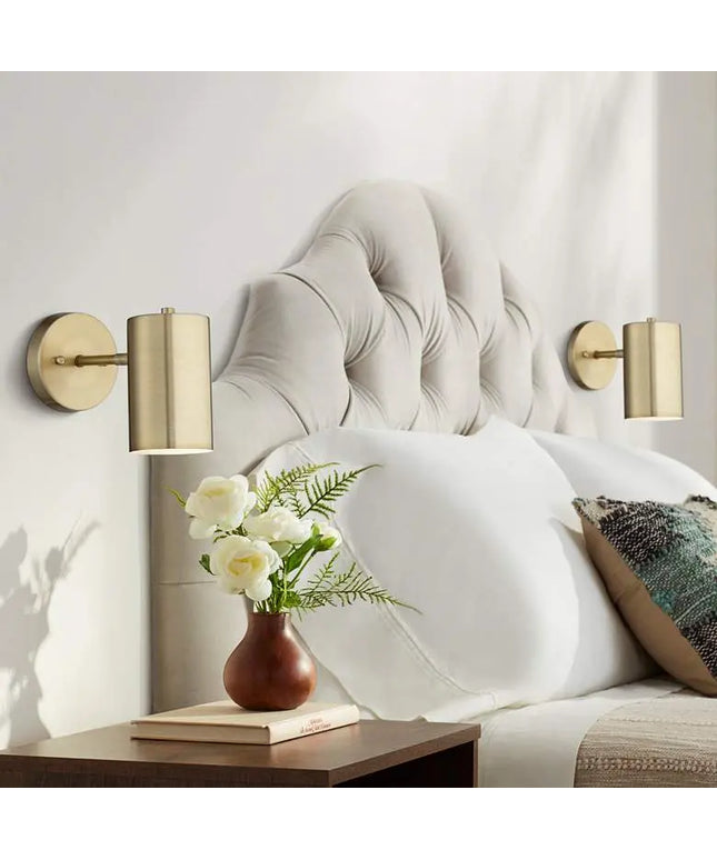 360 Lighting Carla 7" High Polished Brass Hardwire Wall Lamps Set of 2 360 Lighting