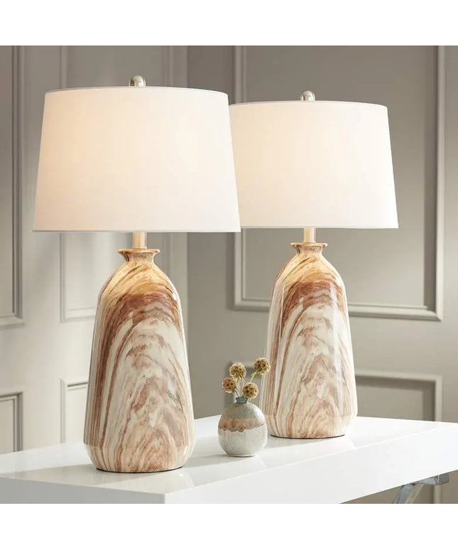 360 Lighting Carlton 28" Brown Faux Marble Table Lamps Set of 2 360 Lightning