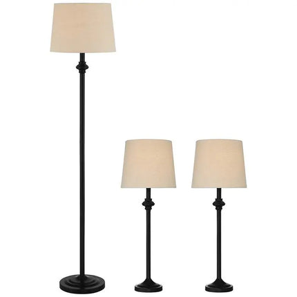 360 Lighting Carter Black and Cream 3-Piece Floor and Table Lamp Set 360 Lightning