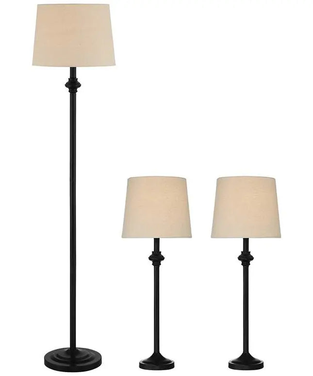 360 Lighting Carter Black and Cream 3-Piece Floor and Table Lamp Set 360 Lightning
