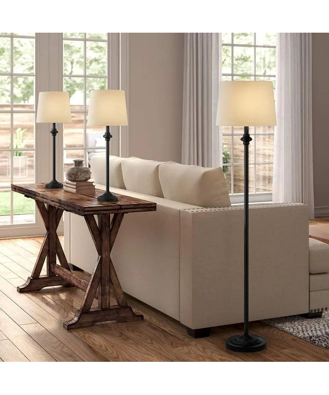 360 Lighting Carter Black and Cream 3-Piece Floor and Table Lamp Set 360 Lightning