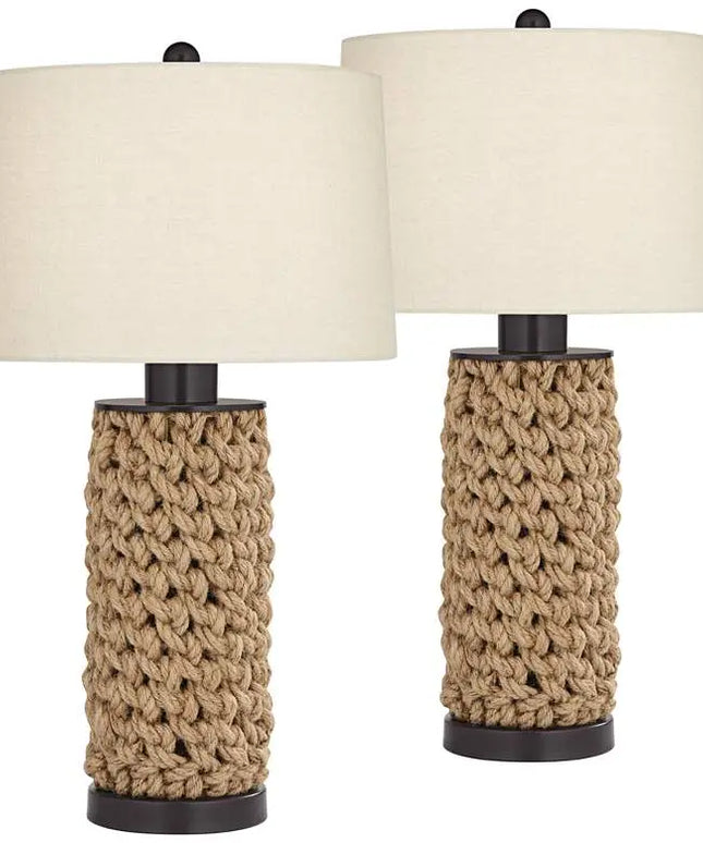 360 Lighting Ciera Natural Bronze and Rope Wrapped Table Lamps Set of 2 360 Lightning