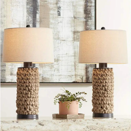360 Lighting Ciera Natural Bronze and Rope Wrapped Table Lamps Set of 2 360 Lightning
