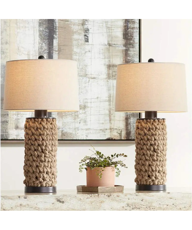 360 Lighting Ciera Natural Bronze and Rope Wrapped Table Lamps Set of 2 360 Lightning
