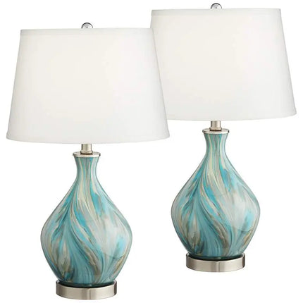 360 Lighting Cirrus Blue and Gray Art Glass Vase Table Lamps Set of 2 360 Lightning