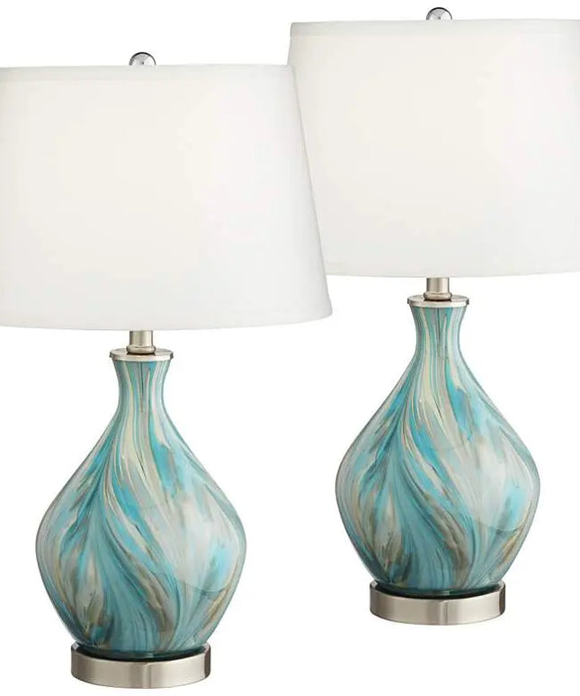 360 Lighting Cirrus Blue and Gray Art Glass Vase Table Lamps Set of 2 360 Lightning