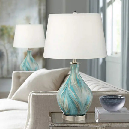360 Lighting Cirrus Blue and Gray Art Glass Vase Table Lamps Set of 2 360 Lightning