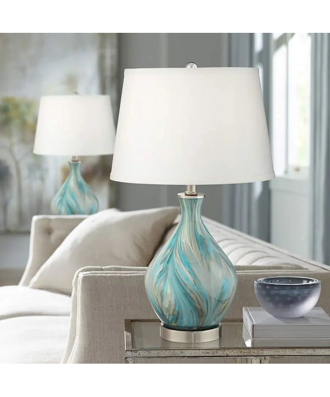 360 Lighting Cirrus Blue and Gray Art Glass Vase Table Lamps Set of 2 360 Lightning