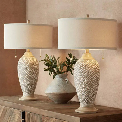 360 Lighting Cody 24 1/2" Textured Pebble Beige Table Lamps Set of 2 360 Lightning