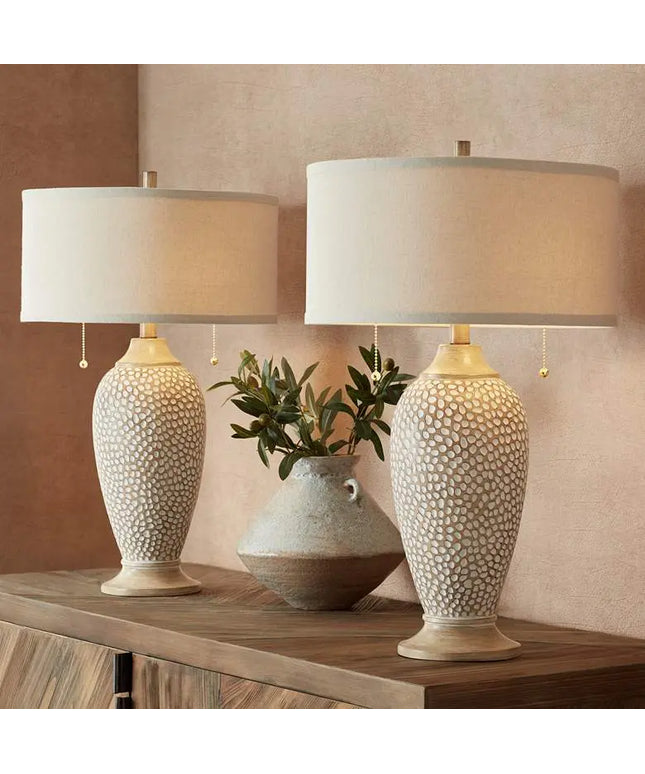 360 Lighting Cody 24 1/2" Textured Pebble Beige Table Lamps Set of 2 360 Lightning