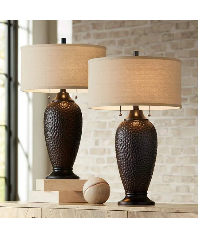 360 Lighting Cody 26" Hammered Oiled Bronze Table Lamps Set of 2 360 Lightning