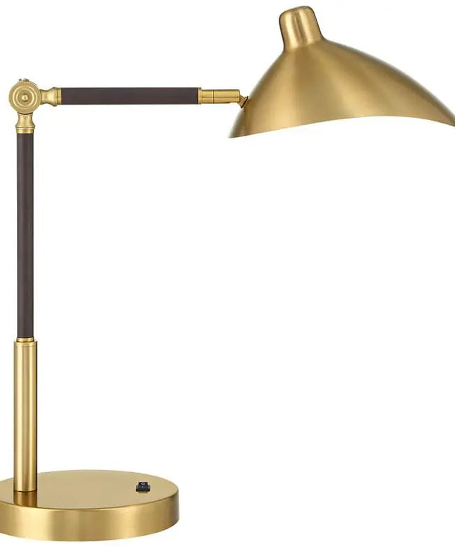 360 Lighting Colborne 28" Leather Wrap Brass Mid-Century Desk Lamp 360 Lightning
