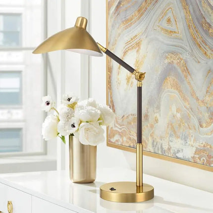 360 Lighting Colborne 28" Leather Wrap Brass Mid-Century Desk Lamp 360 Lightning