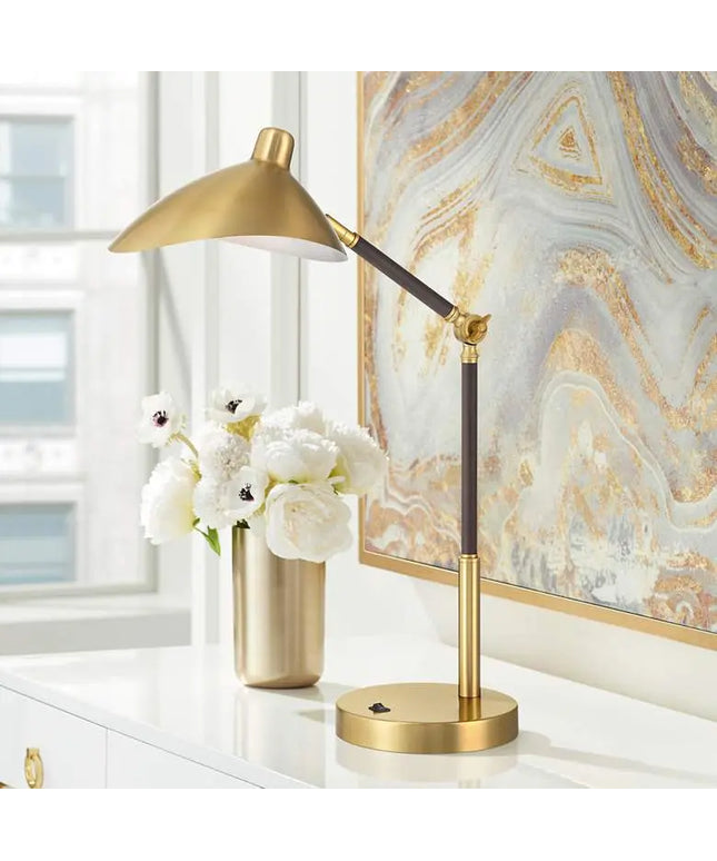 360 Lighting Colborne 28" Leather Wrap Brass Mid-Century Desk Lamp 360 Lightning