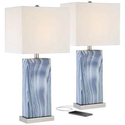 360 Lighting Connie 25" Blue USB Table Lamps with Dimmers Set of 2 360 Lightning