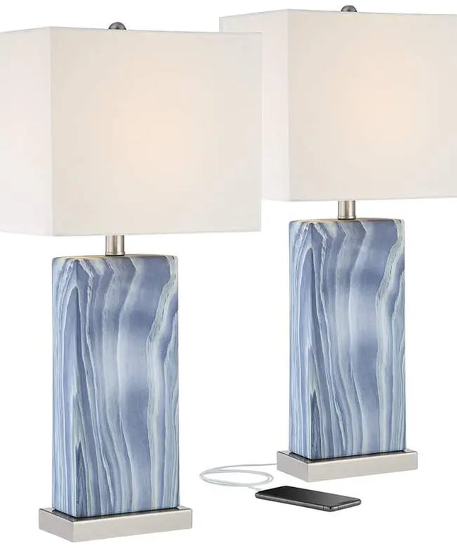 360 Lighting Connie 25" Blue USB Table Lamps with Dimmers Set of 2 360 Lightning