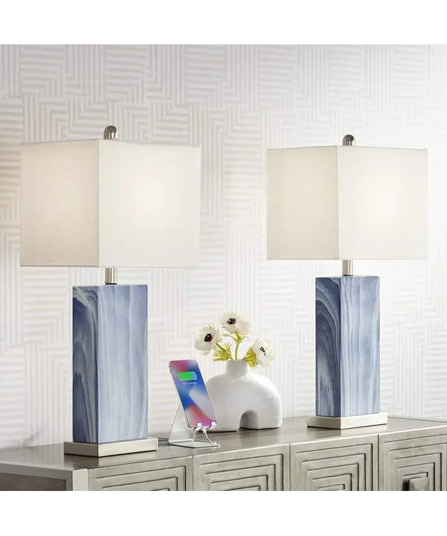 360 Lighting Connie 25" Blue USB Table Lamps with Dimmers Set of 2 360 Lightning
