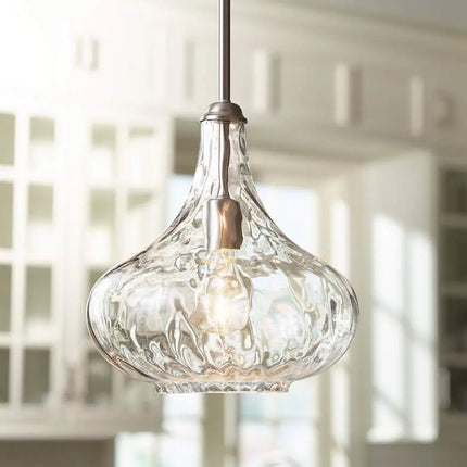360 Lighting Cora 11" Wide Modern Nickel and Textured Glass Pendant 360 Lightning