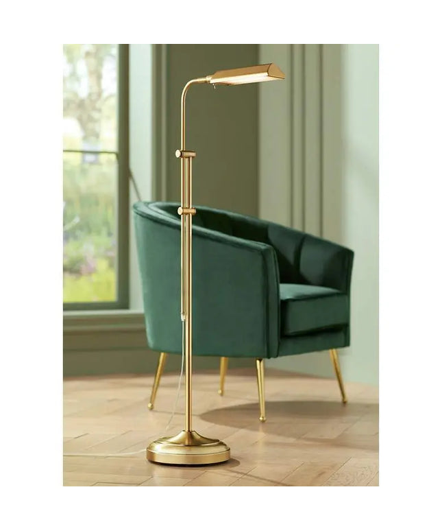 360 Lighting Culver Adjustable Height Aged Brass Pharmacy LED Floor Lamp 360 Lightning