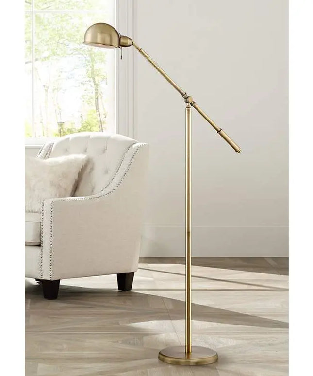 360 Lighting Dawson Antique Brass Adjustable Boom Arm Pharmacy Floor Lamp 360 Lightning