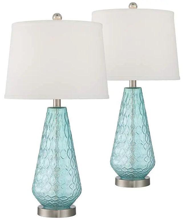 360 Lighting Dylan 27 1/2" Blue Glass Coastal Modern Lamps Set of 2 360 Lightning