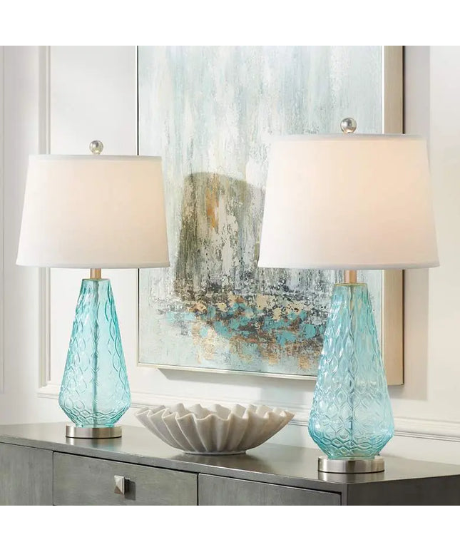 360 Lighting Dylan 27 1/2" Blue Glass Coastal Modern Lamps Set of 2 360 Lightning
