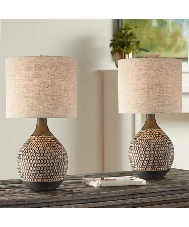 360 Lighting Emma 21" Brown Ceramic Mid-Century Table Lamps Set of 2 360 Lightning