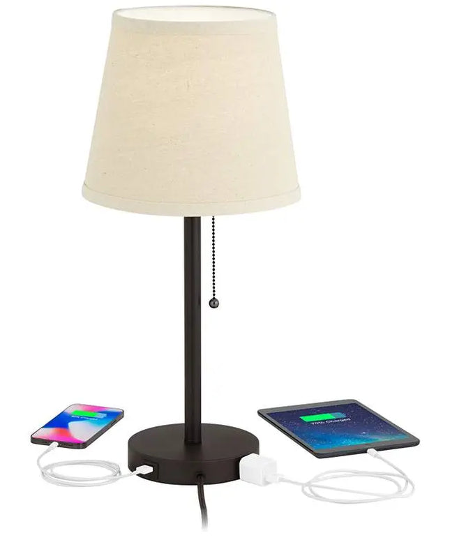 360 Lighting Flesner 20" Bronze USB and Outlet Table Lamps Set of 2 360 Lightning